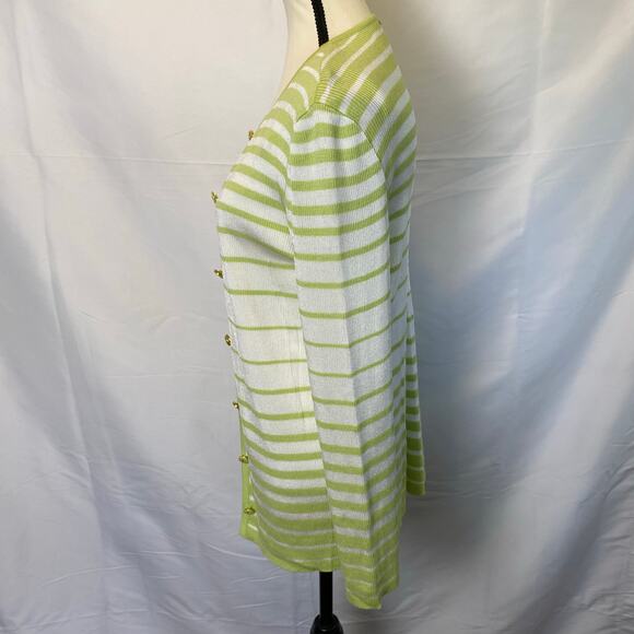 St. John Women’s Key Lime Striped Knit Cardigan Sweater and Tank 2 Piece Set - Picture 4 of 14